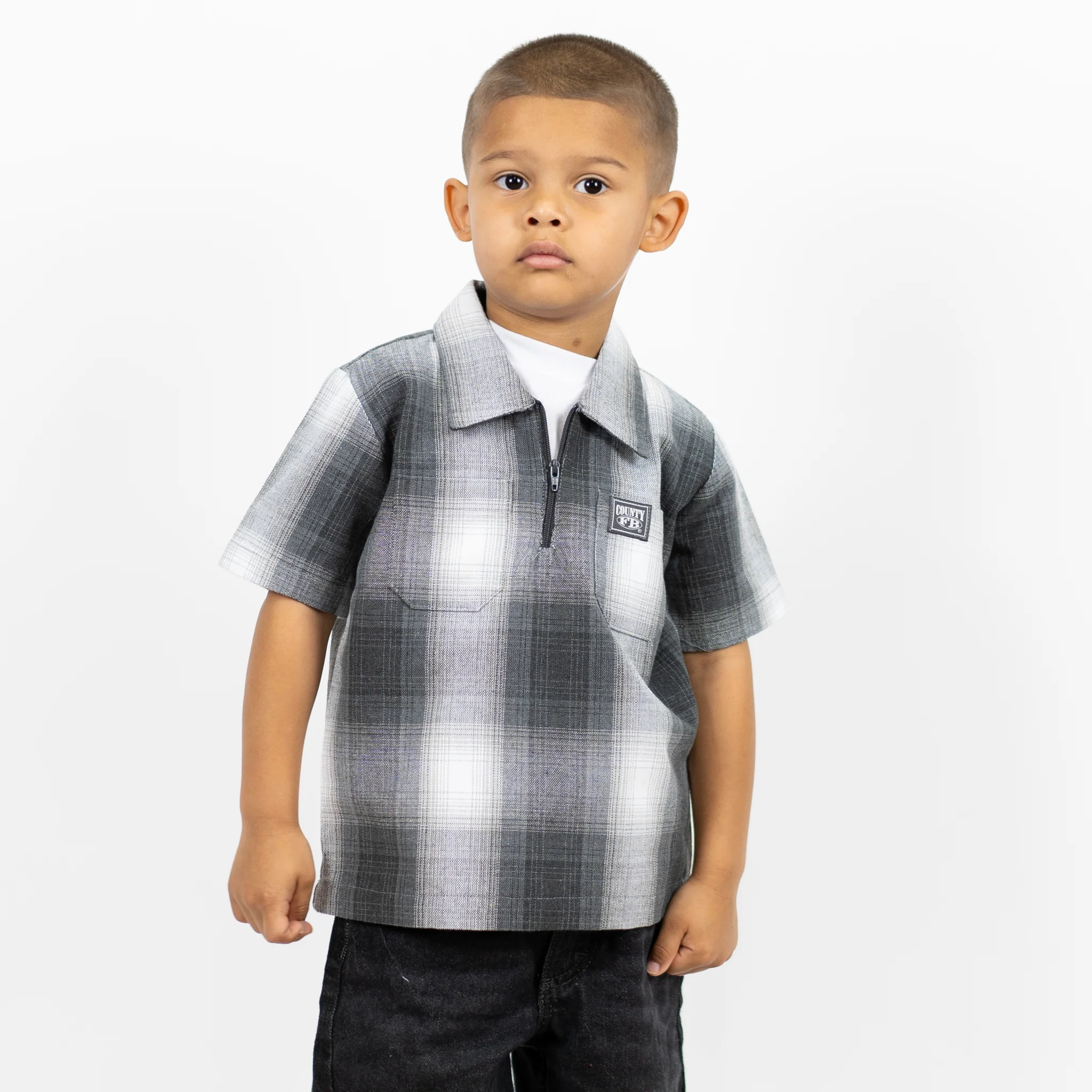 FB County Kids Short Sleeve Checker Zip Shirt - Image 10