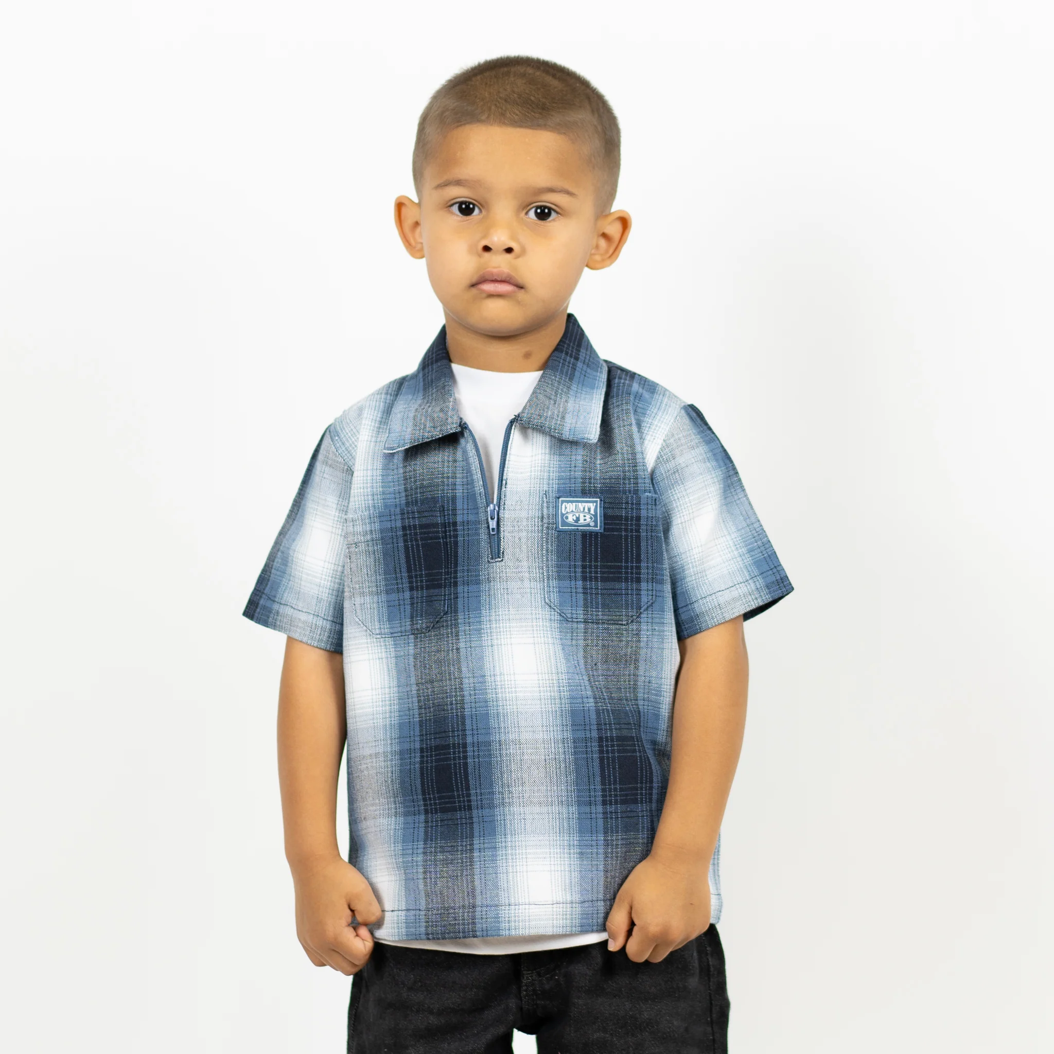 FB County Kids Short Sleeve Checker Zip Shirt - Image 11