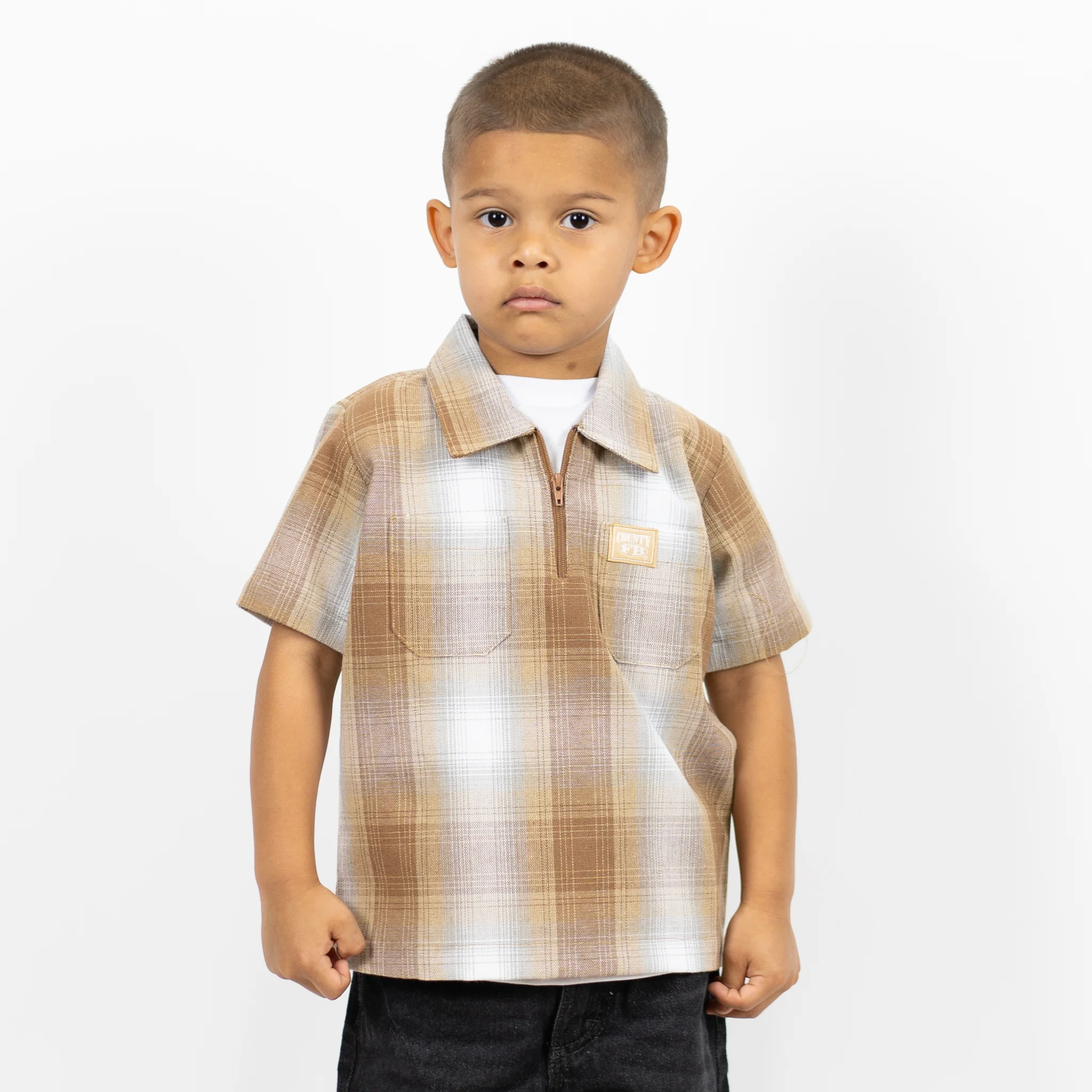 FB County Kids Short Sleeve Checker Zip Shirt - Image 12