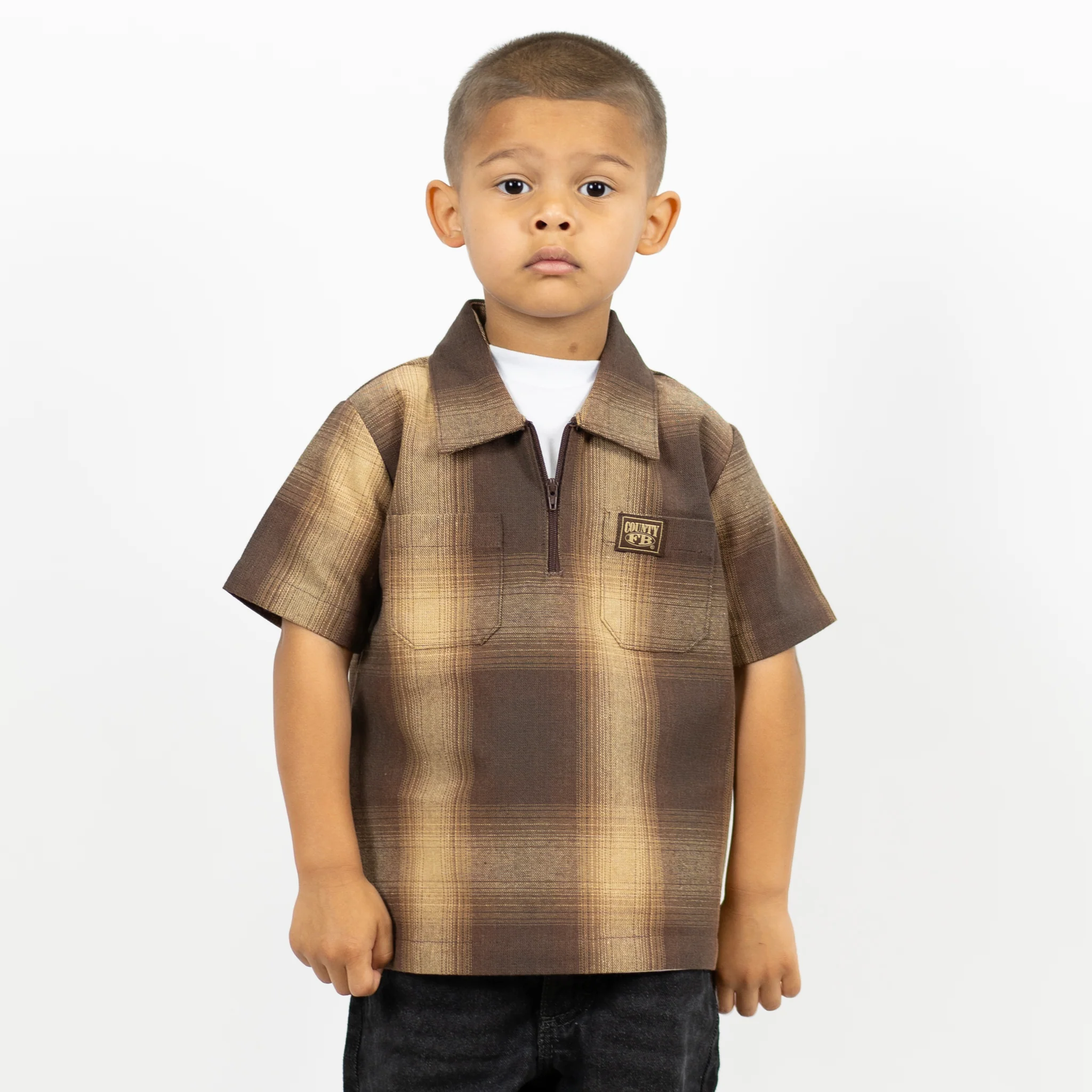 FB County Kids Short Sleeve Checker Zip Shirt - Image 5