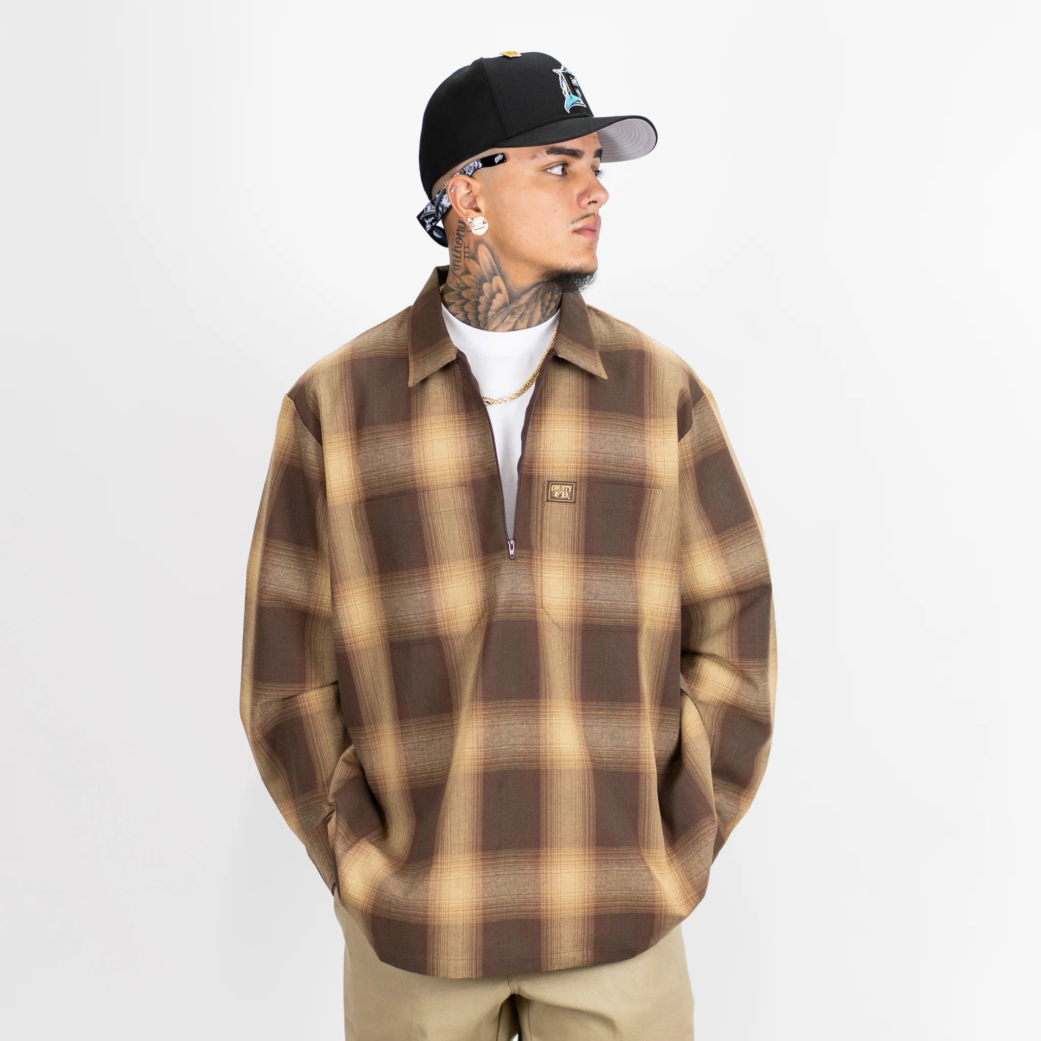 FB County Long Sleeve Checker Zip Shirt - Image 10