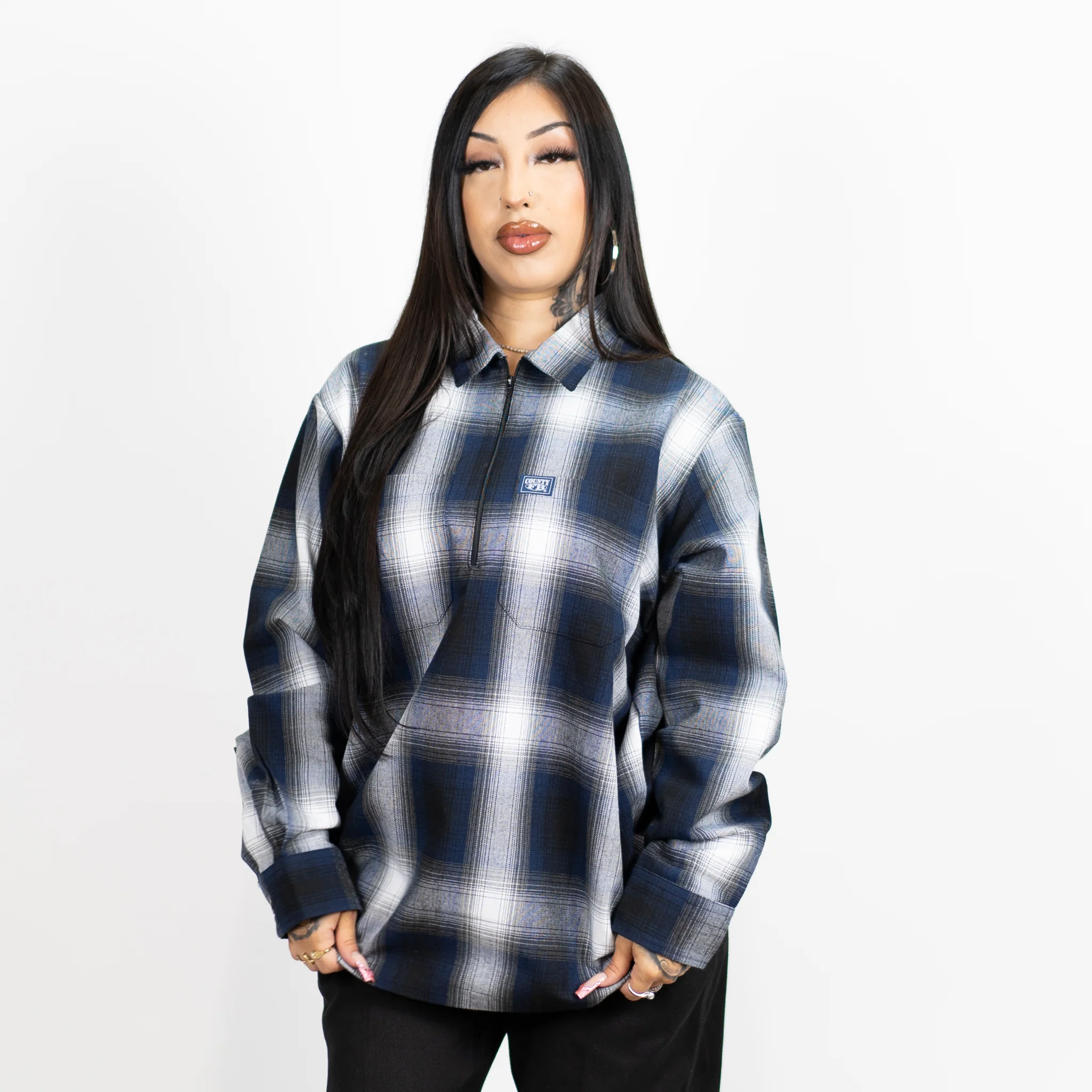 FB County Long Sleeve Checker Zip Shirt - Image 13