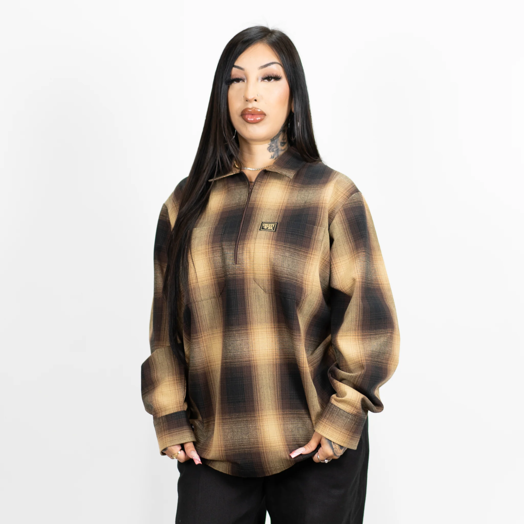 FB County Long Sleeve Checker Zip Shirt - Image 6