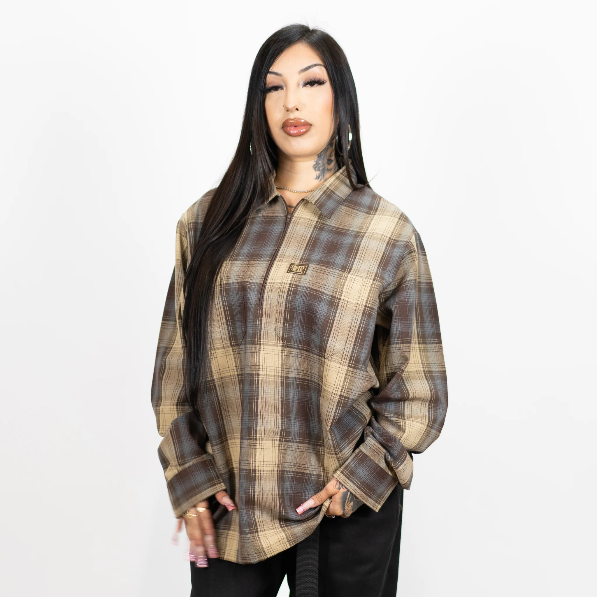 FB County Long Sleeve Checker Zip Shirt - Image 9