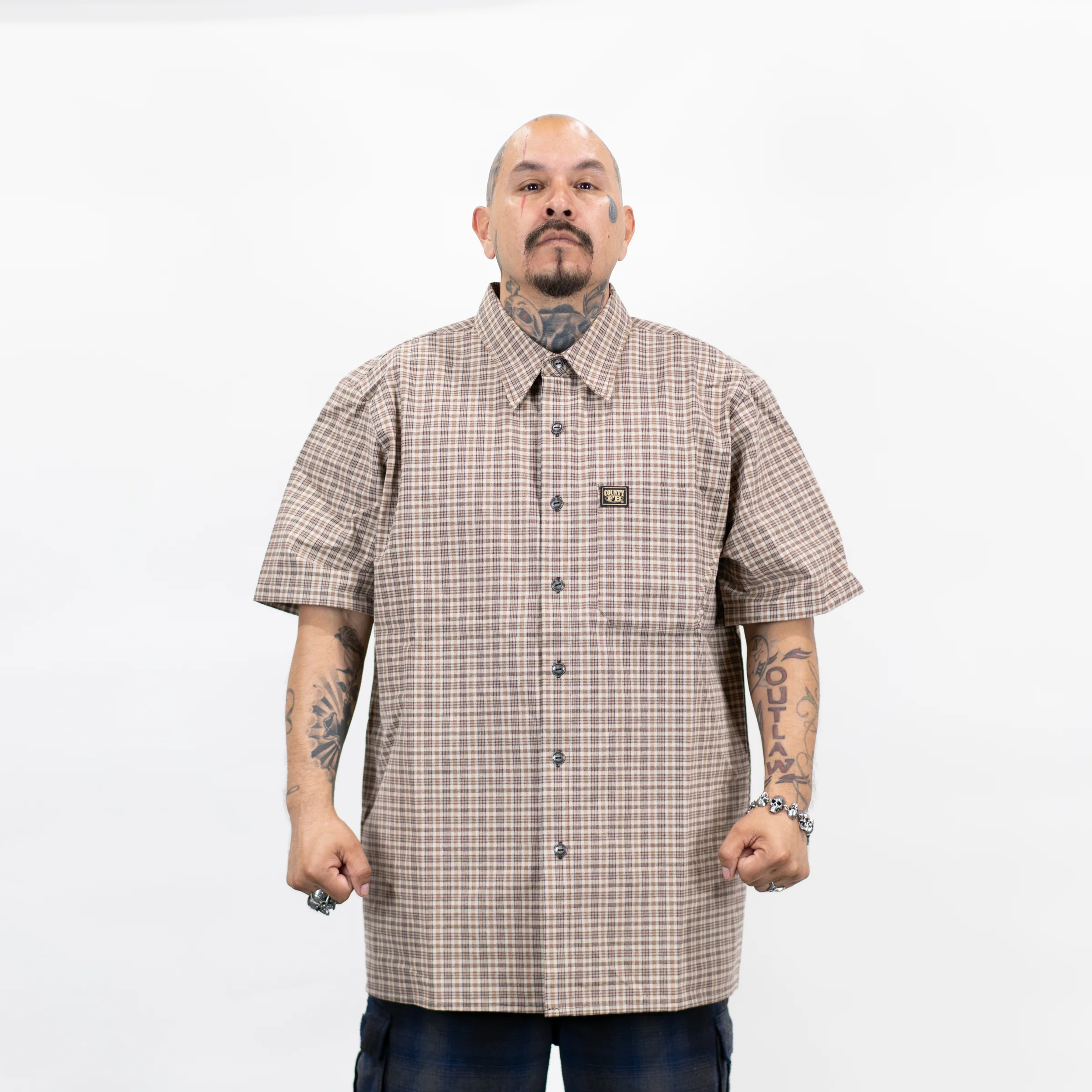 FB County Vintage Long Collar Short Sleeve Checker Shirt - Image 3