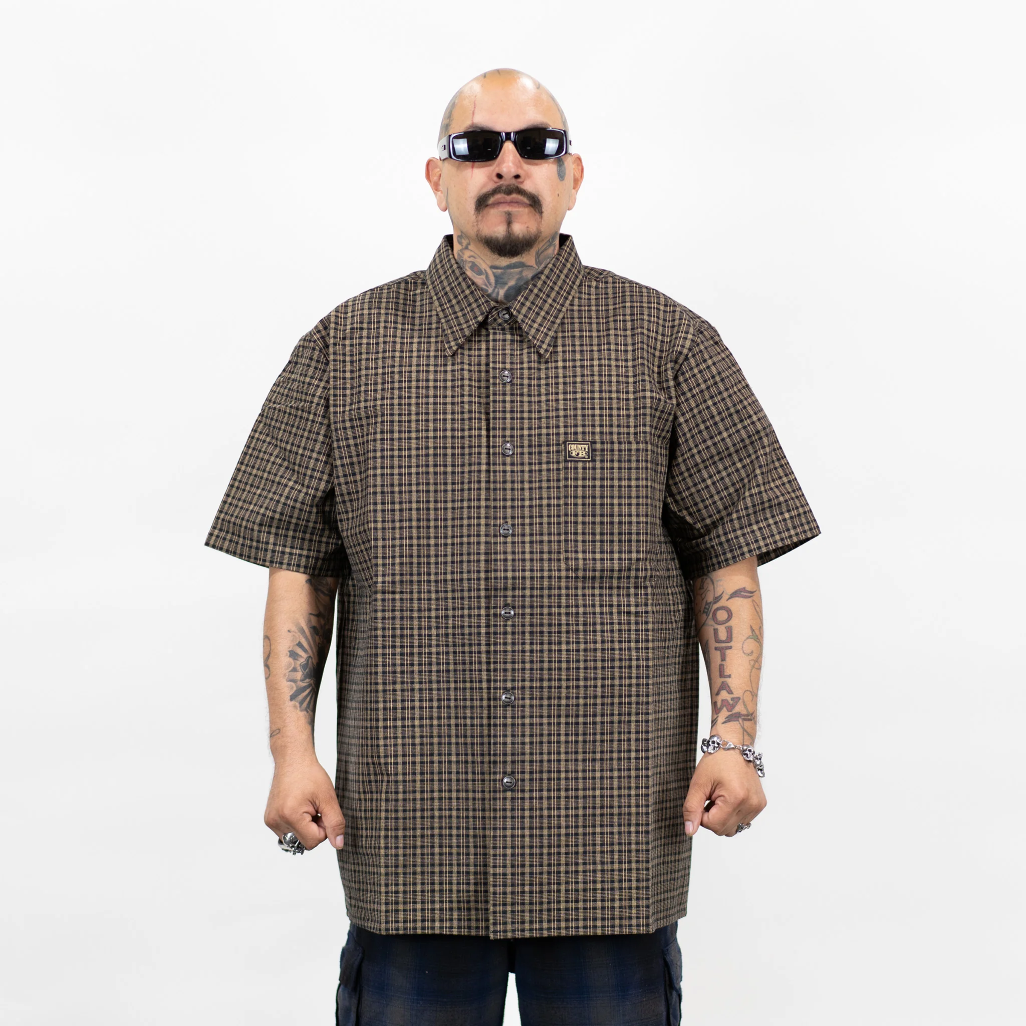 FB County Vintage Long Collar Short Sleeve Checker Shirt - Image 4