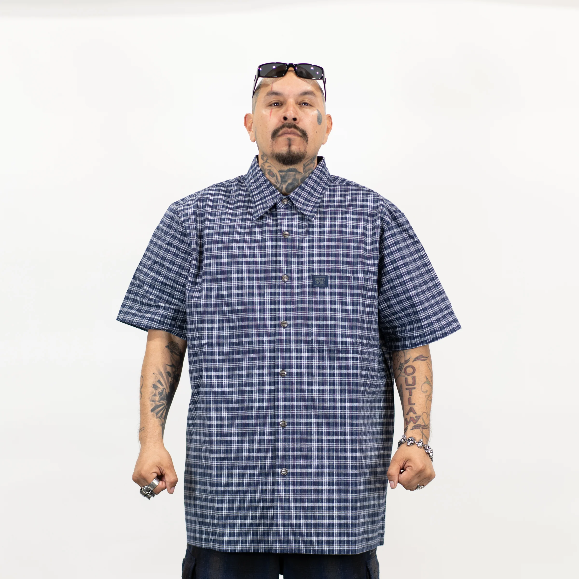 FB County Vintage Long Collar Short Sleeve Checker Shirt - Image 5